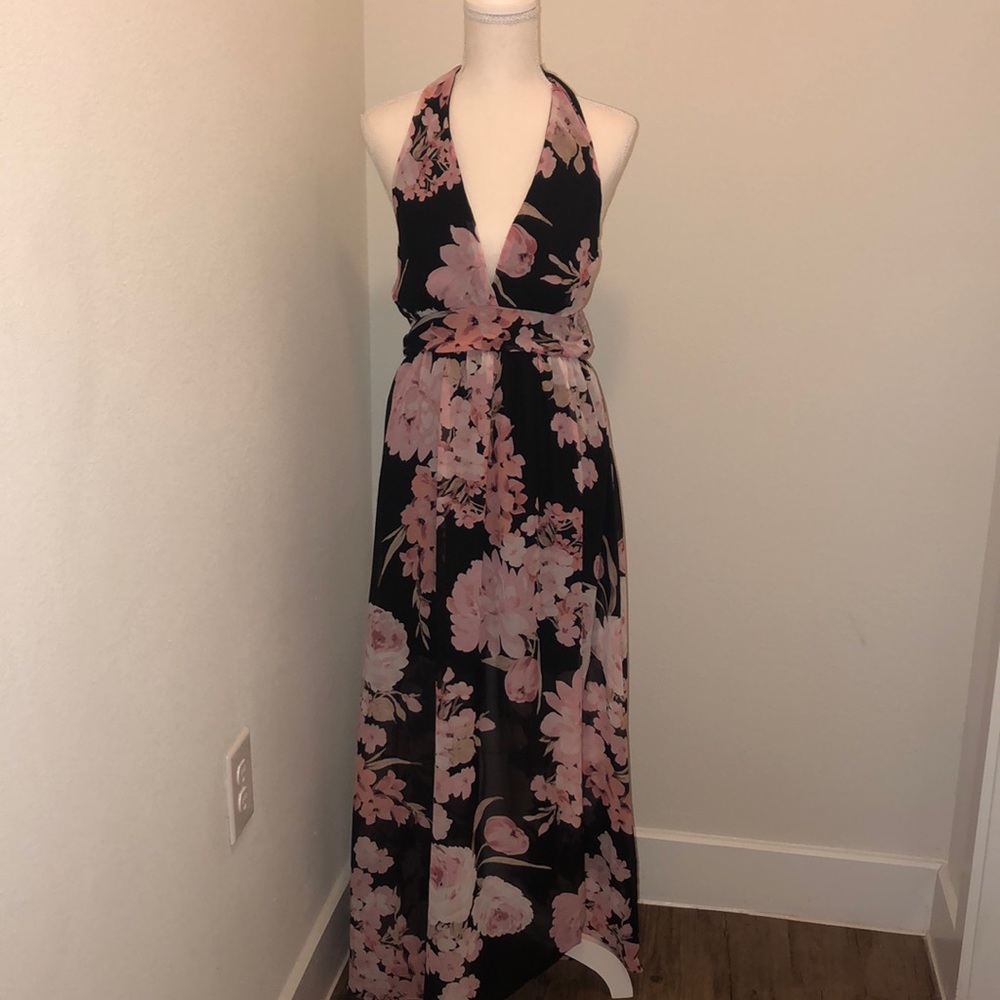 Pink and black floral dress
